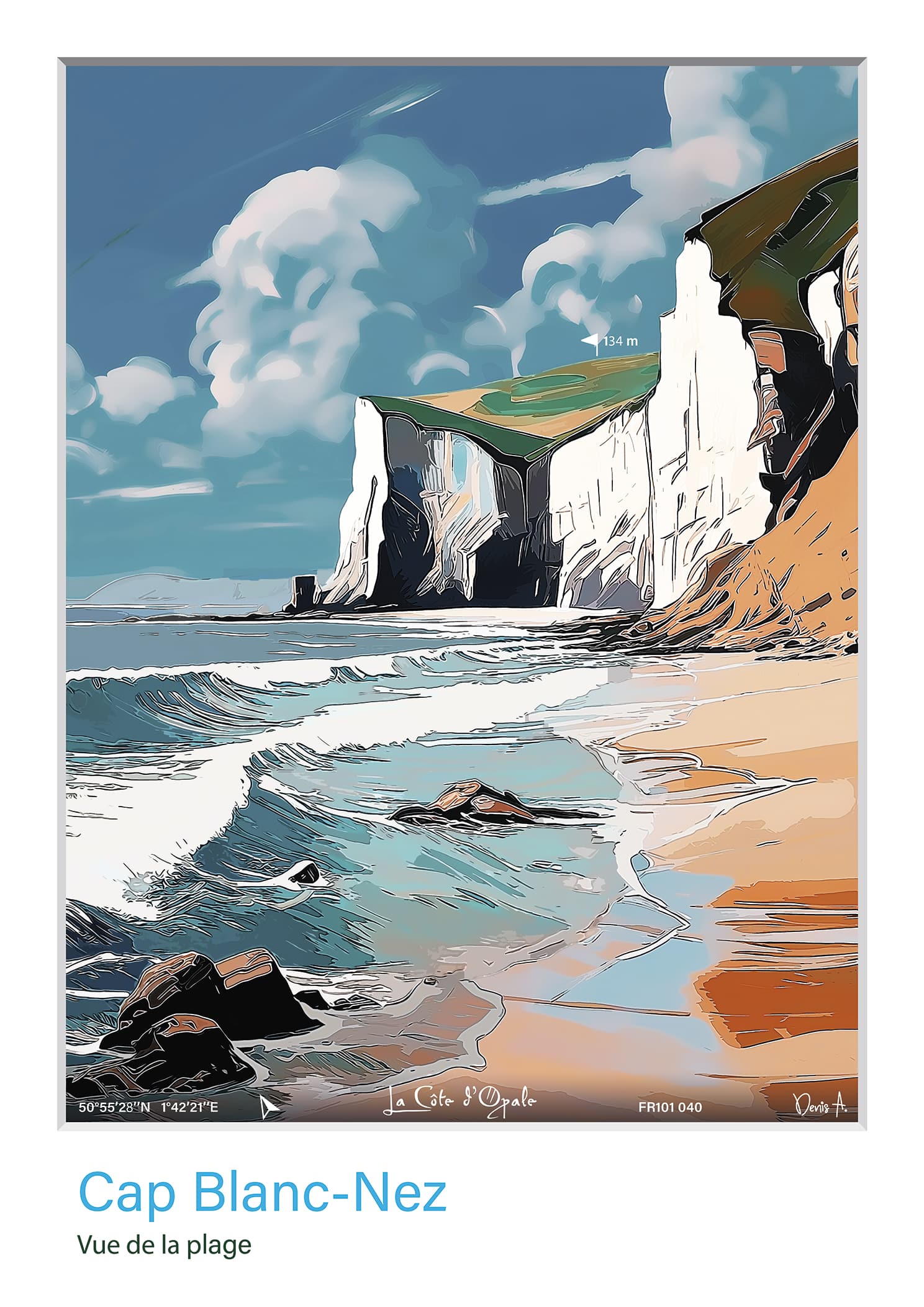 Affiche Cap Blanc Nez vue de la plage FR101 040
