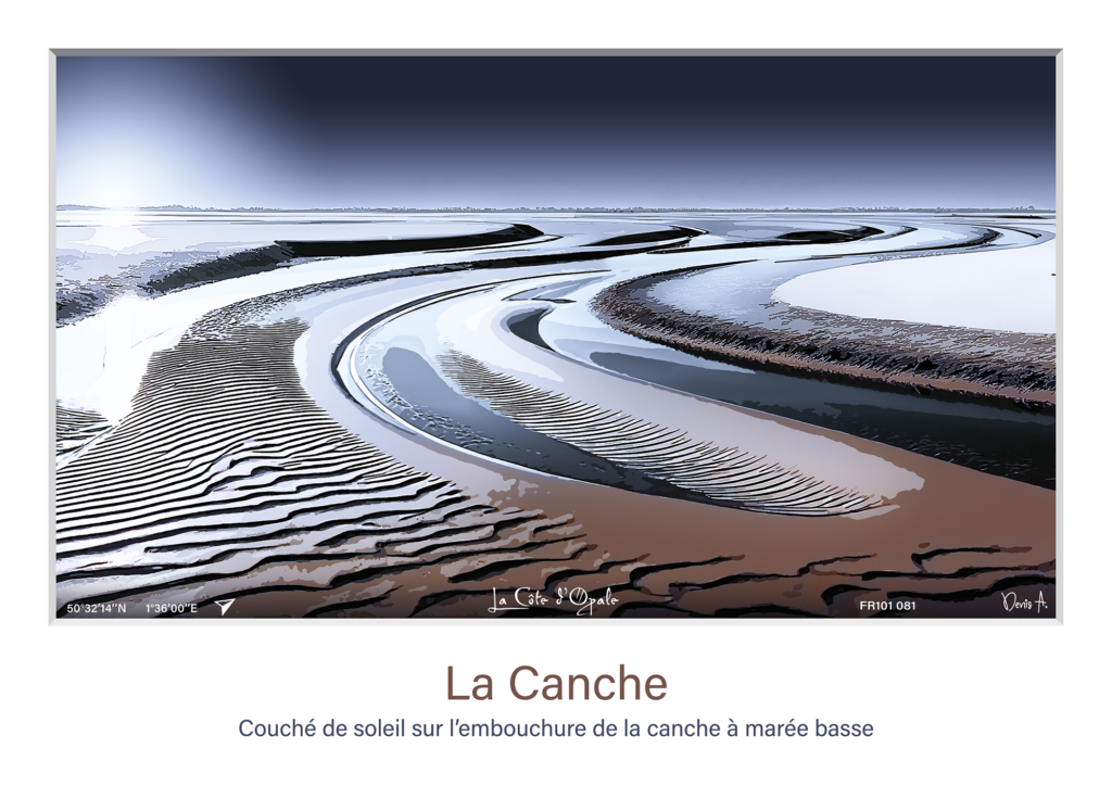 Affiche La Canche couche de soleil sur lembouchure de la Canche a maree basse FR101 081