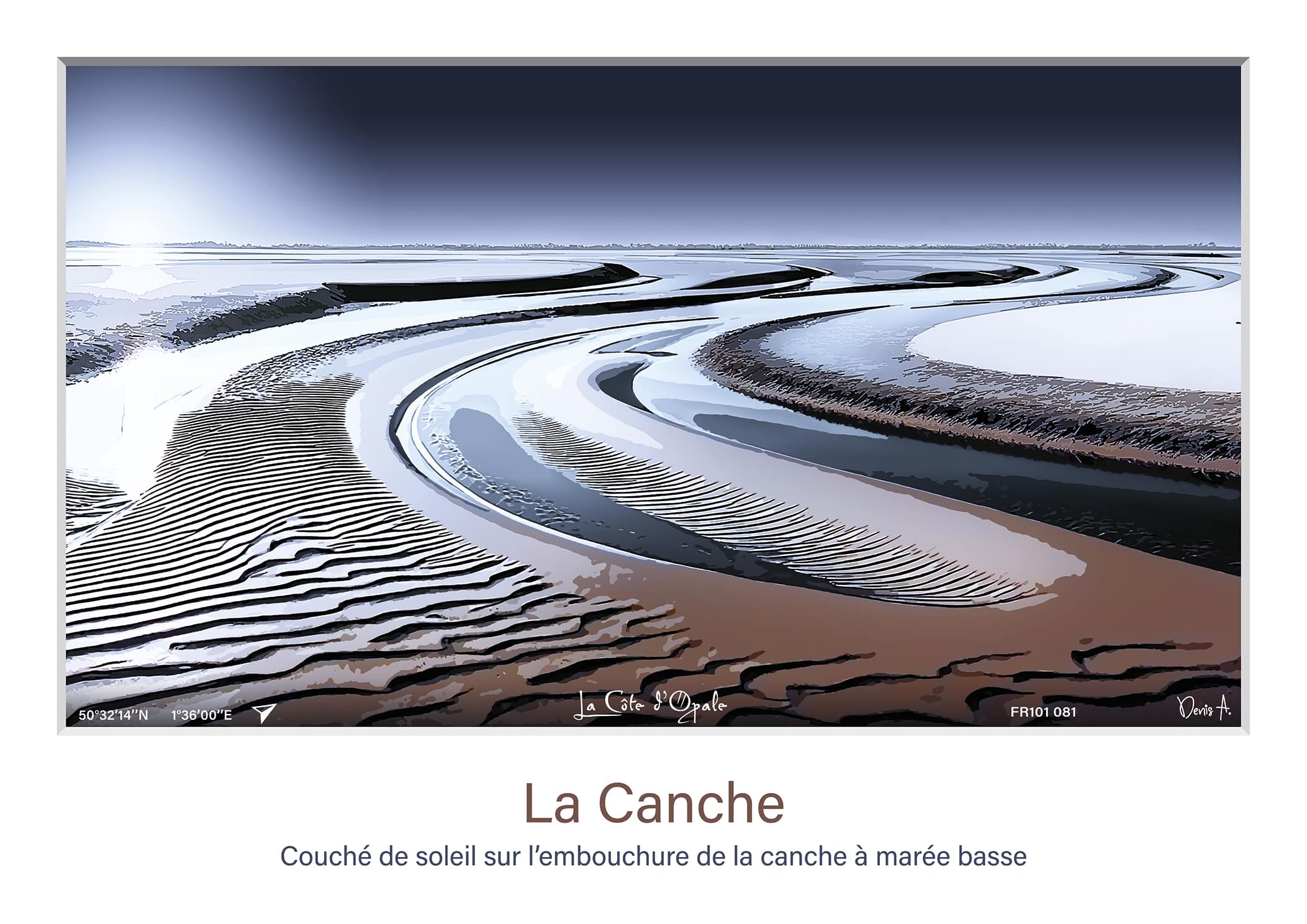 Affiche La Canche couche de soleil sur lembouchure de la Canche a maree basse FR101 081