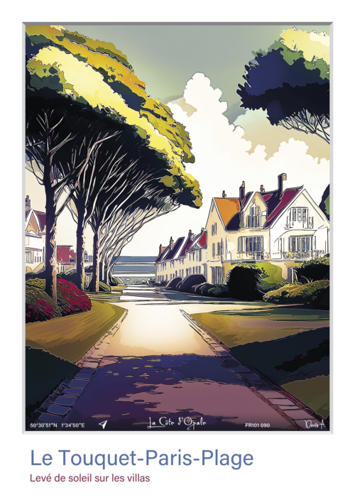 Affiche Le Touquet Paris Plage Leve de soleil sur les villas FT101 090