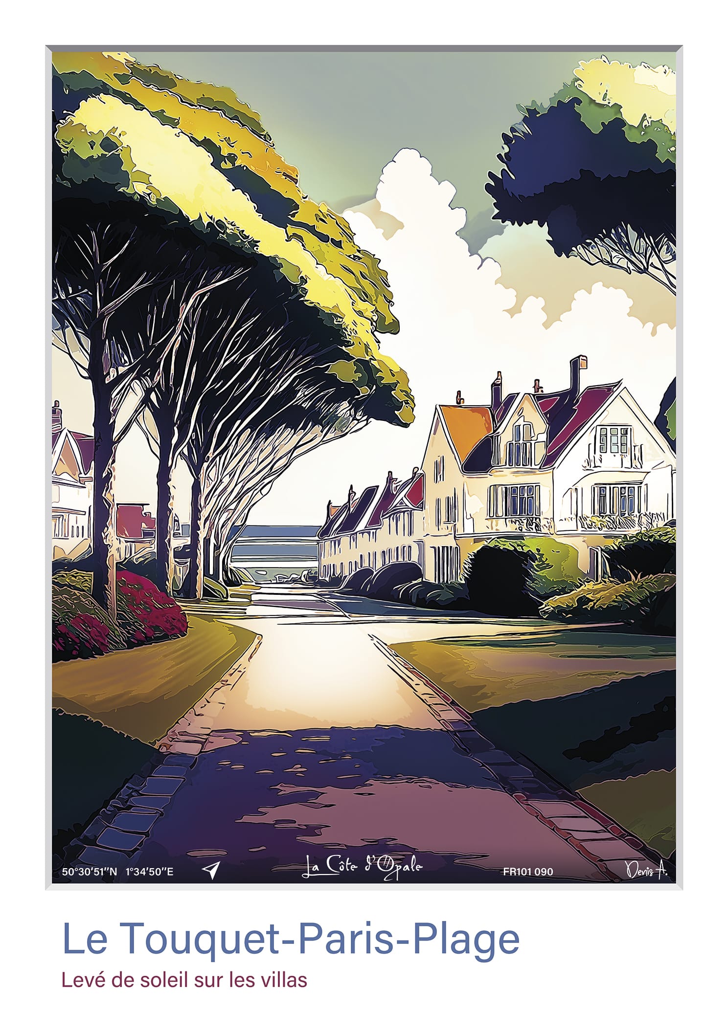 Affiche Le Touquet Paris Plage Leve de soleil sur les villas FT101 090
