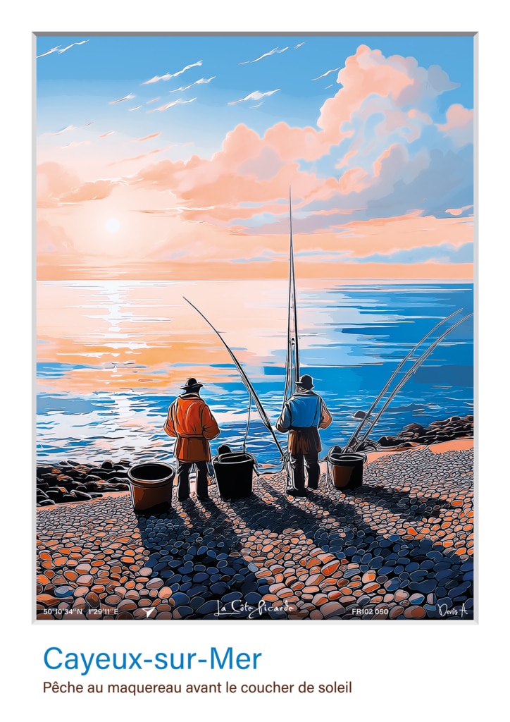 Affiche Cayeux sur Mer Peche au maquereau avant le coucher de soleil FR102 050
