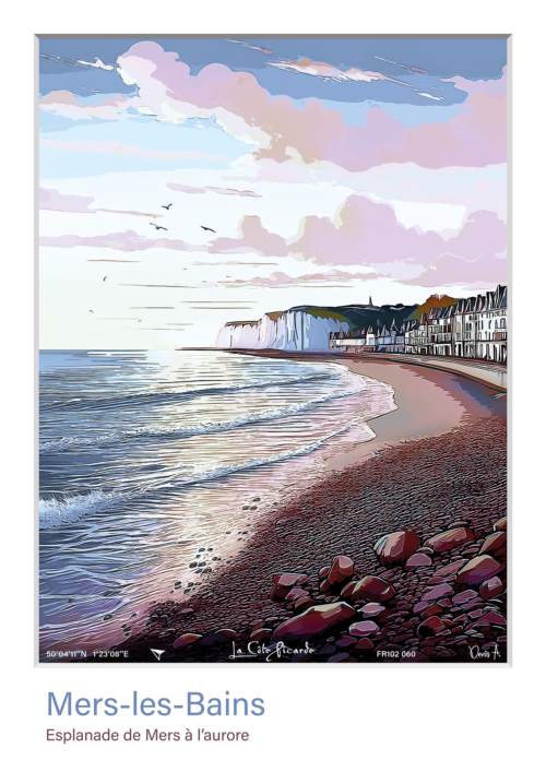 Affiche Mers les Bains Esplanade de MErs a laurore FR102 060