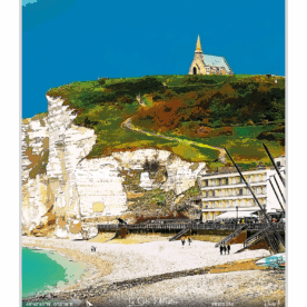 Affiche Etretat - En surplomb la Chapelle Notre-Dame-de-la-Garde