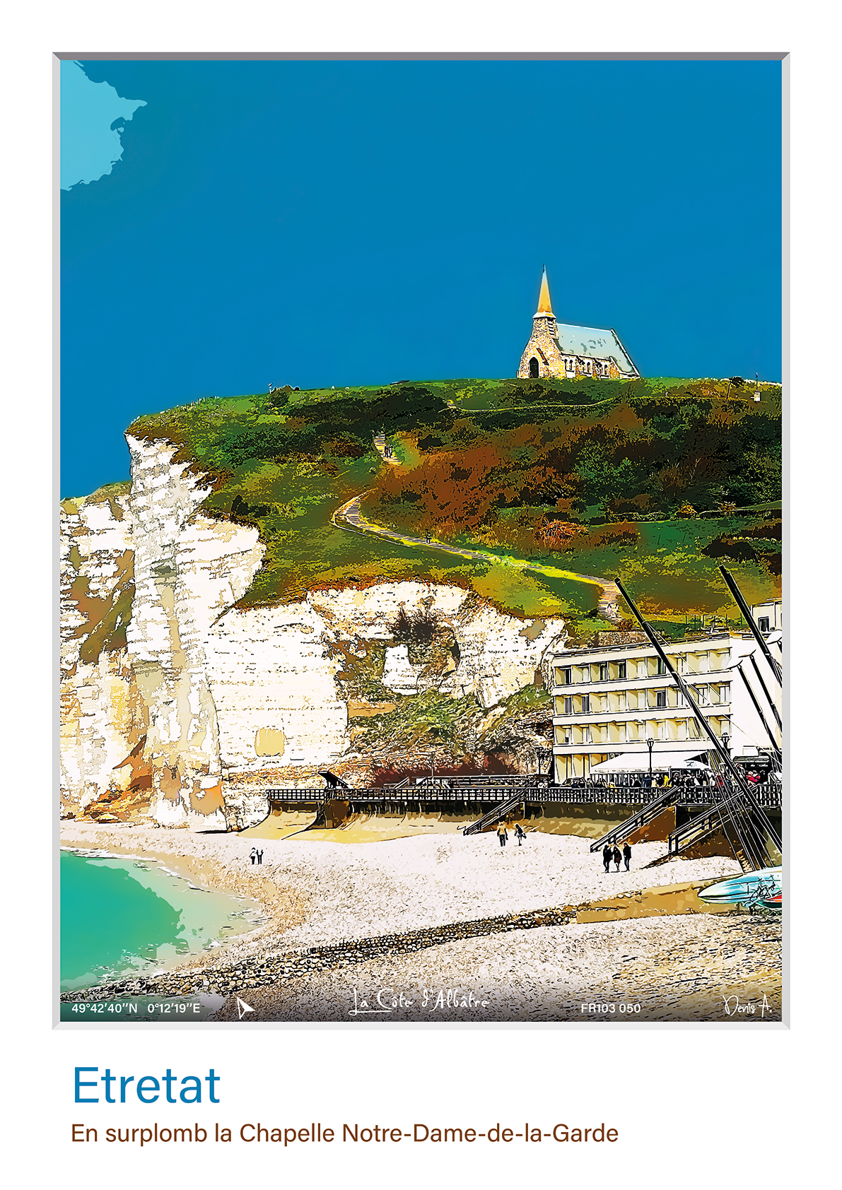 Affiche Etretat - En surplomb la Chapelle Notre-Dame-de-la-Garde 4 Affiche Etretat - En surplomb la Chapelle Notre-Dame-de-la-Garde