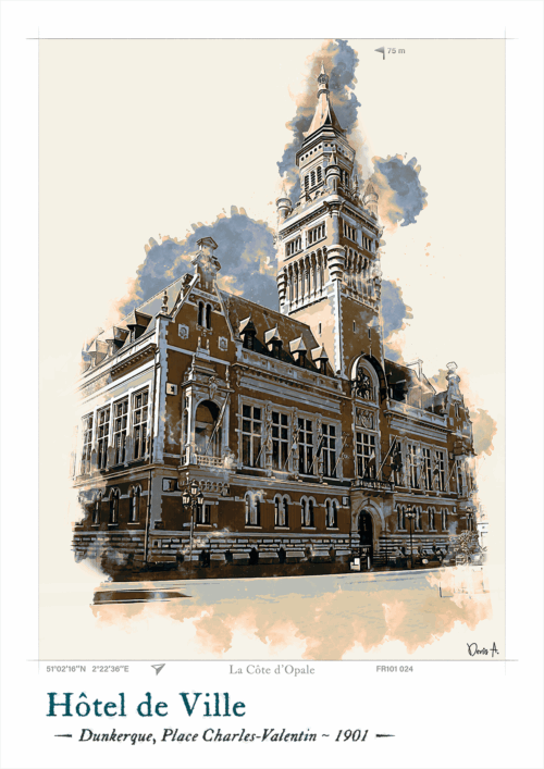 Affiche Hôtel de Ville - Dunkerque, Place Charles Valentin 5 Affiche Hotel de Ville Dunkerque place Charles Valentin FR101 024
