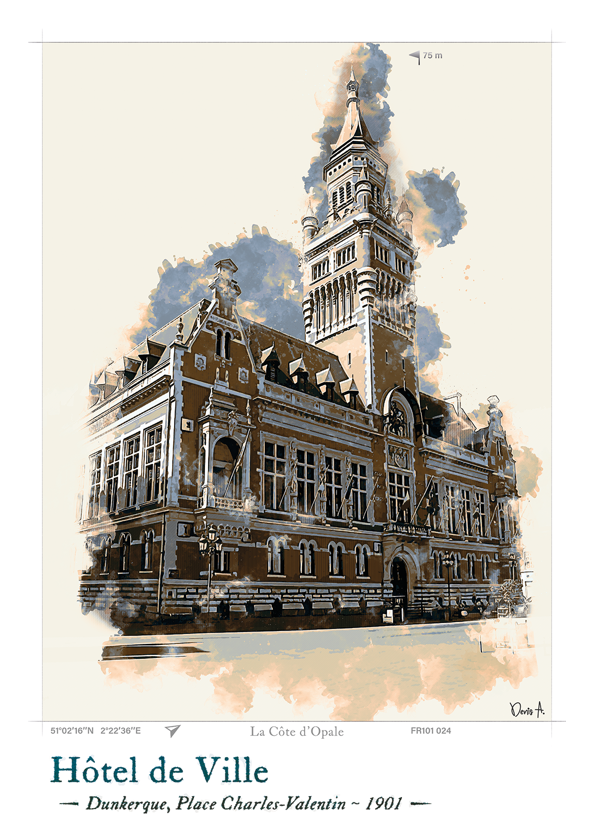 Affiche Hôtel de Ville - Dunkerque, Place Charles Valentin 72 Affiche Hotel de Ville Dunkerque place Charles Valentin FR101 024