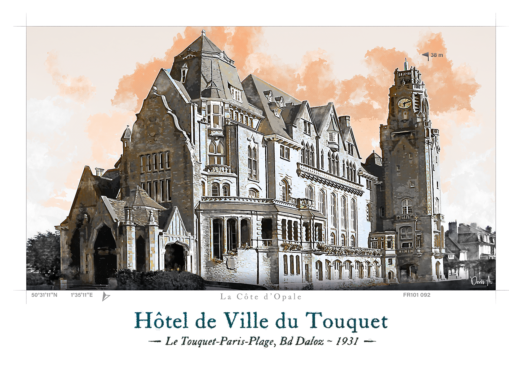 Affiche Hôtel de Ville du Touquet - Le Touquet-Paris-Plage, Bd Daloz 10 Affiche Hotel de Ville du Touquet Le Touquet Paris Plage FR101 092