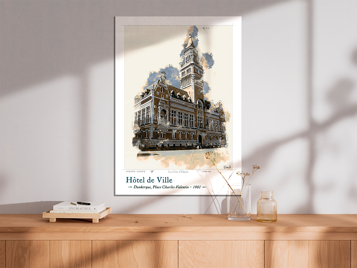 Affiche Hôtel de Ville - Dunkerque, Place Charles Valentin 3 Affiche Hôtel de Ville - Dunkerque, Place Charles Valentin – Image 3