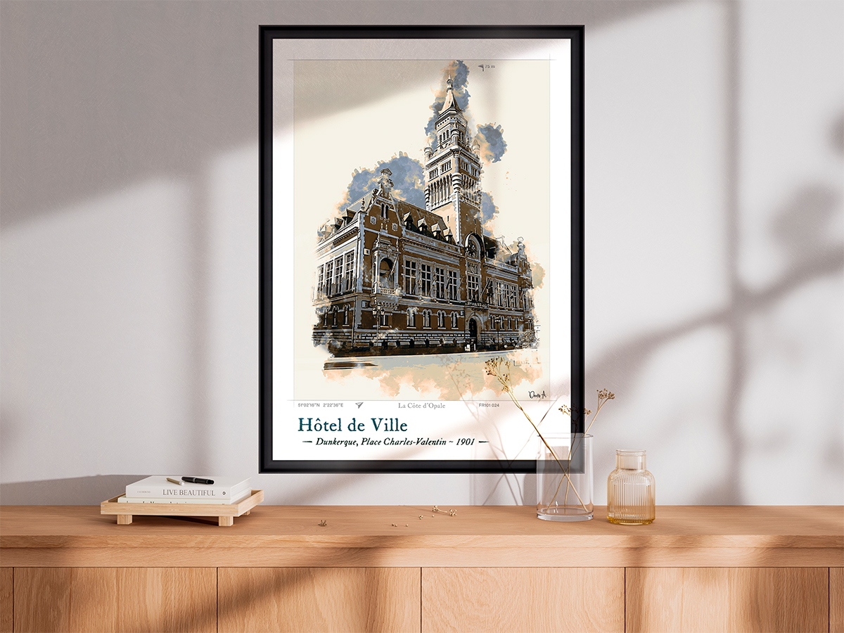 Affiche Hôtel de Ville - Dunkerque, Place Charles Valentin 2 Affiche Hôtel de Ville - Dunkerque, Place Charles Valentin – Image 2