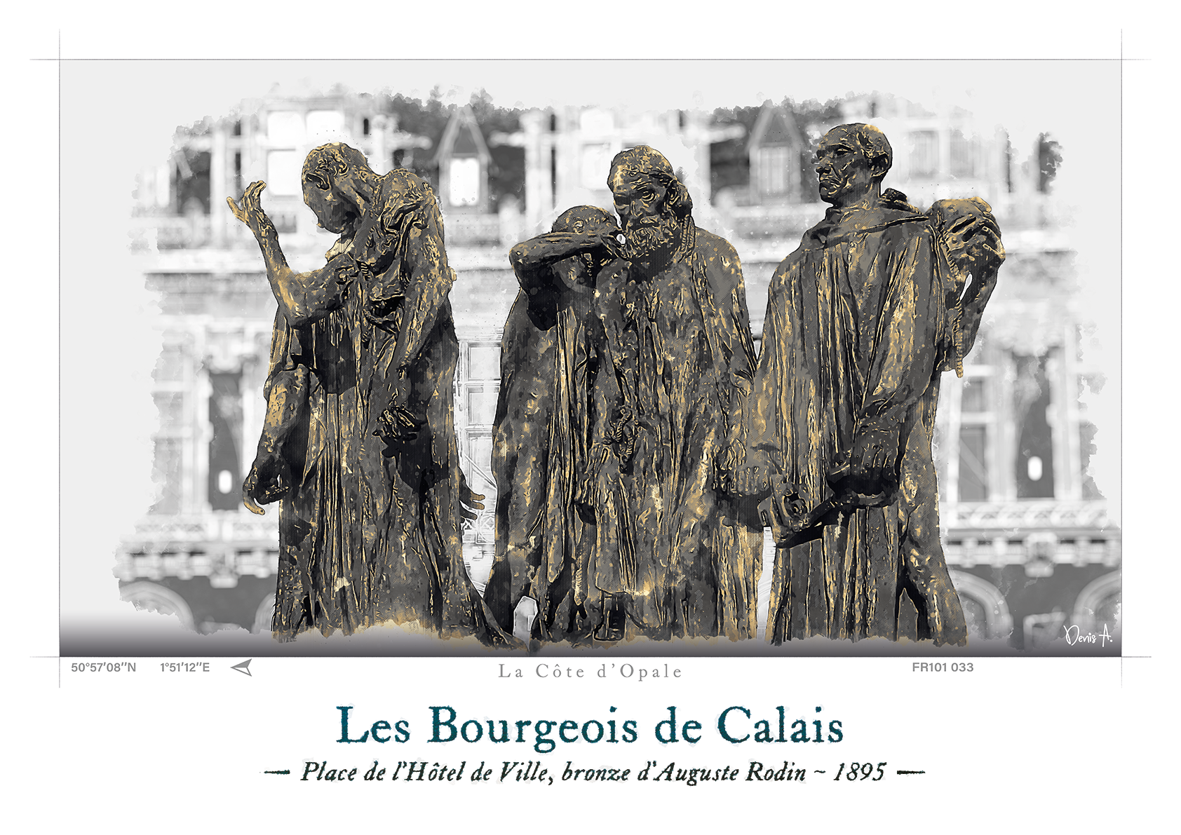 FLY TO Travel 35 Affiche Les Bourgeois de Calais Place de lHotel de Ville bronze dAuguste Rodin FR101 033