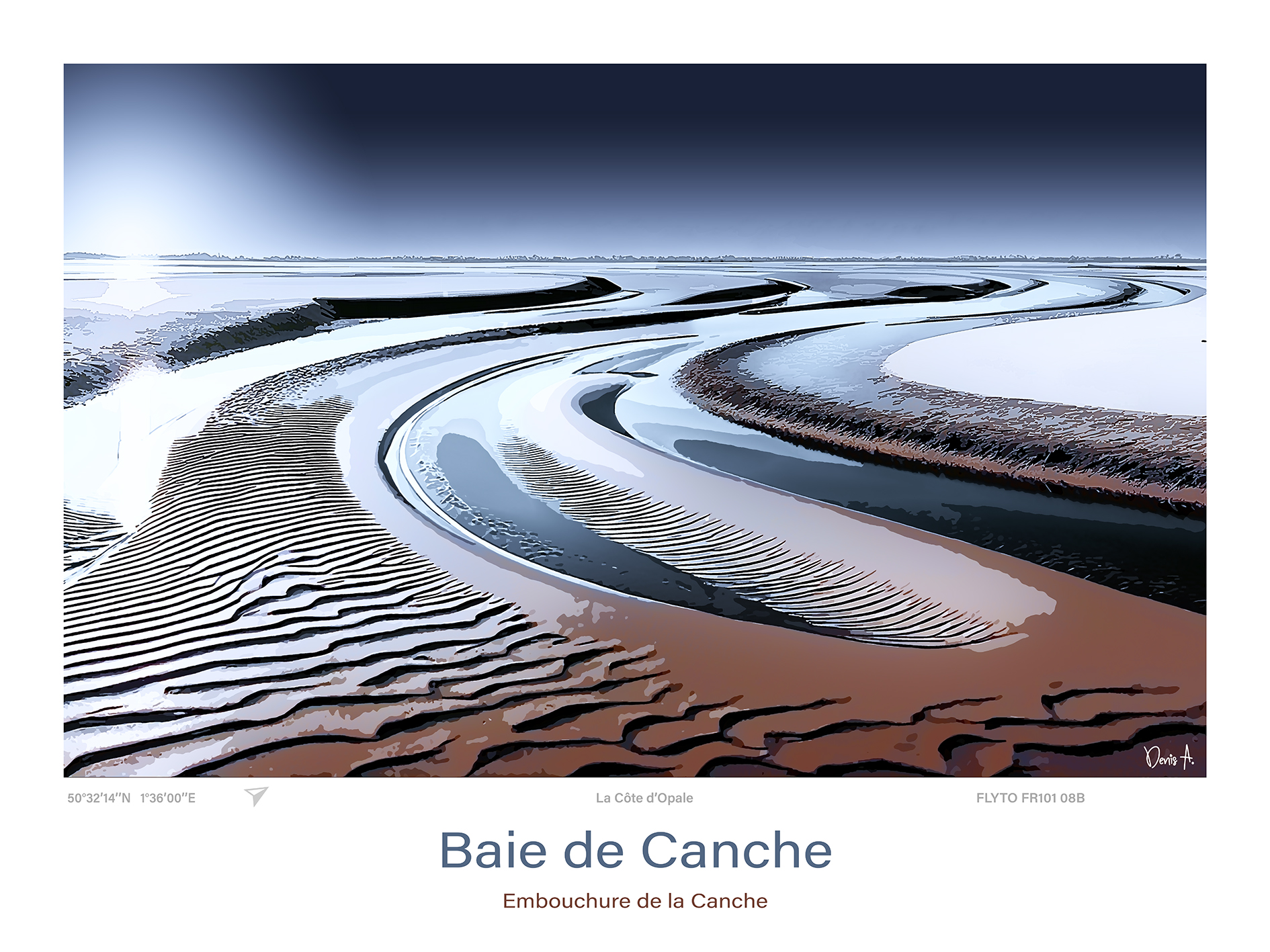 Affiche Baie de Canche Illustration Embouchure de la Canche 1 Affiche Baie de Canche Illustration Embouchure de la Canche