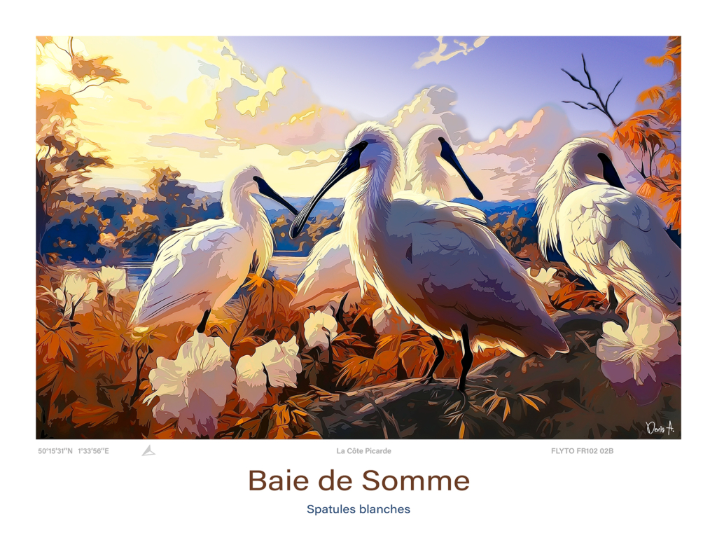 Toile Baie de Somme Illustration Spatules blanches 7 Affiche Baie de Somme Illustration Spatules Blanches FR102 02B A
