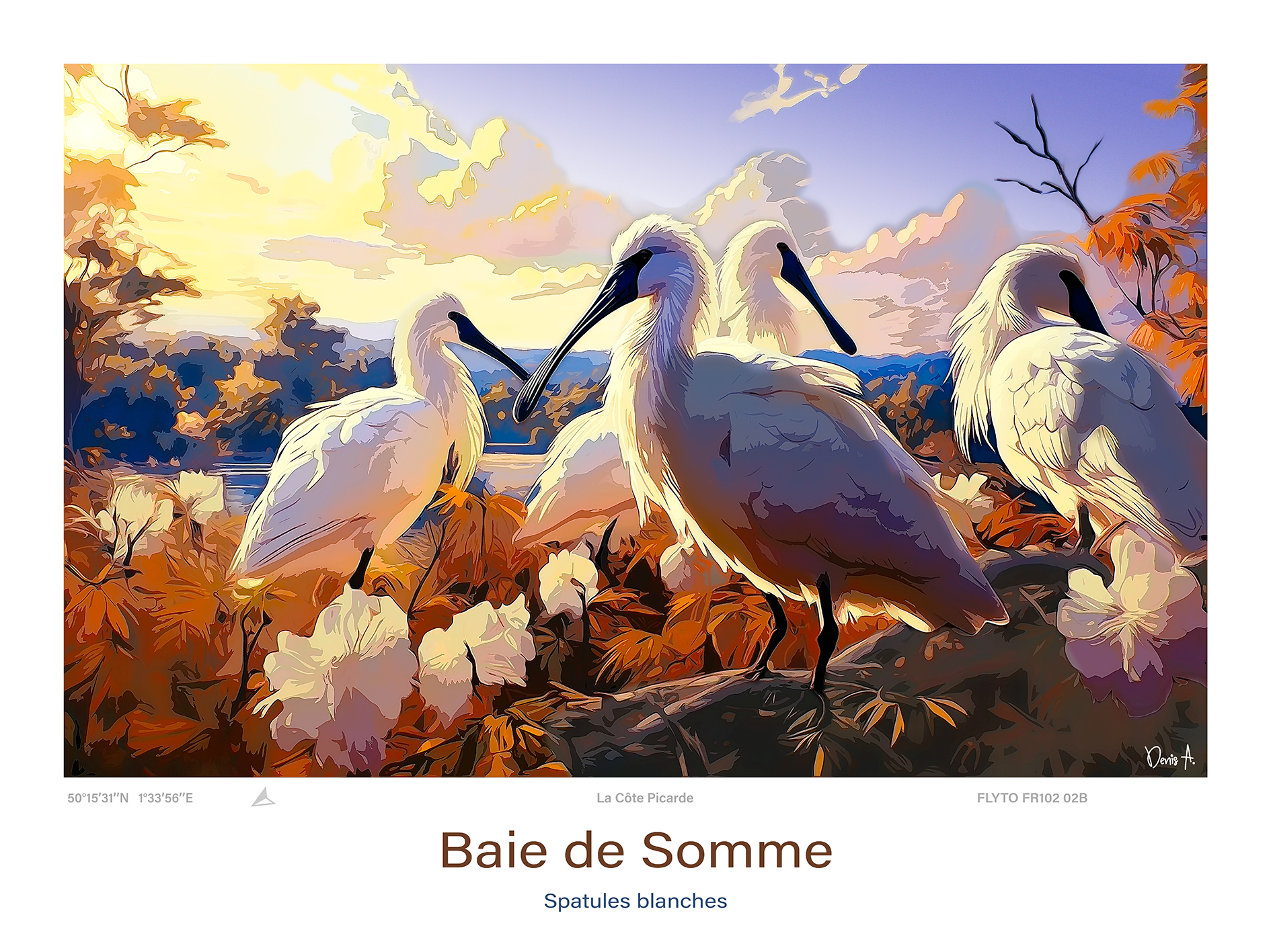 Affiche Baie de Somme Illustration Spatules blanches 1 Affiche Baie de Somme Illustration Spatules blanches