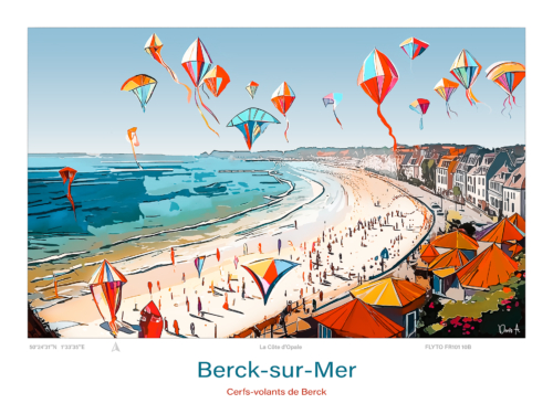 Affiche Berck sur Mer Illustration Cerfs volants de Berck FR101 10B A