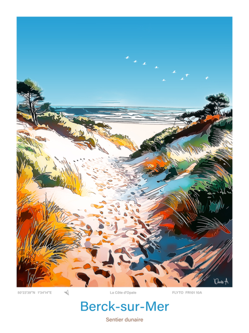Affiche Berck sur Mer Illustration Sentier dunaire FR101 10A A