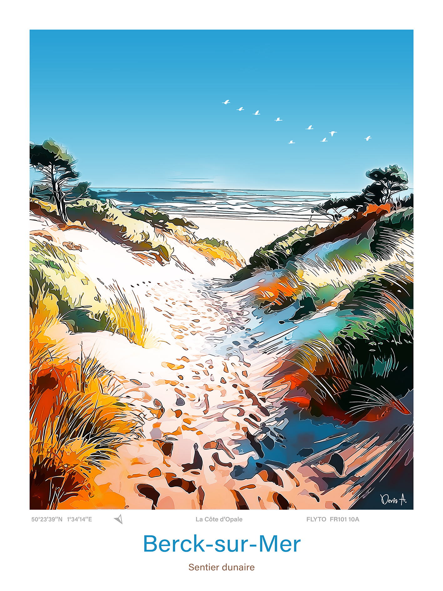 Affiche Berck-sur-Mer Illustration Sentier dunaire 1 Affiche Berck-sur-Mer Illustration Sentier dunaire