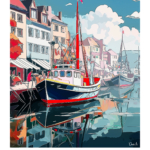 Affiche Boulogne-sur-Mer Illustration Port de Pêche