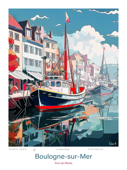 Affiche Boulogne-sur-Mer Illustration Port de Pêche 6 Affiche Boulogne sur Mer Illustration Port de Peche FR101 07A A