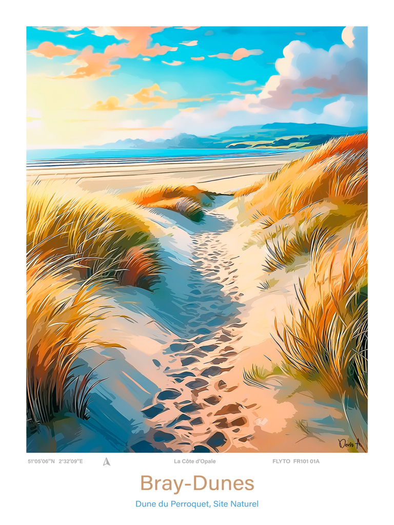 Affiche Bray Dunes Illustration Site naturel Dune du Perroquet FR101 01A A