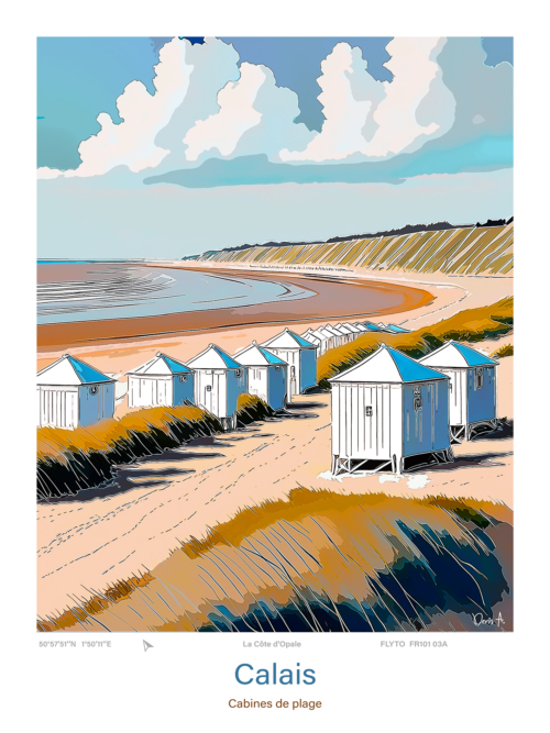 Affiche Calais Illustration cabines de plage FR101 03A A