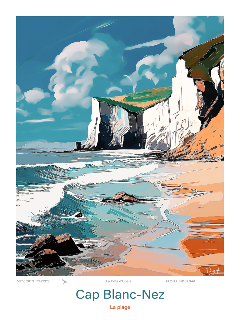 Affiche Cap Blanc Nez Illustration La plage FR101 04A A