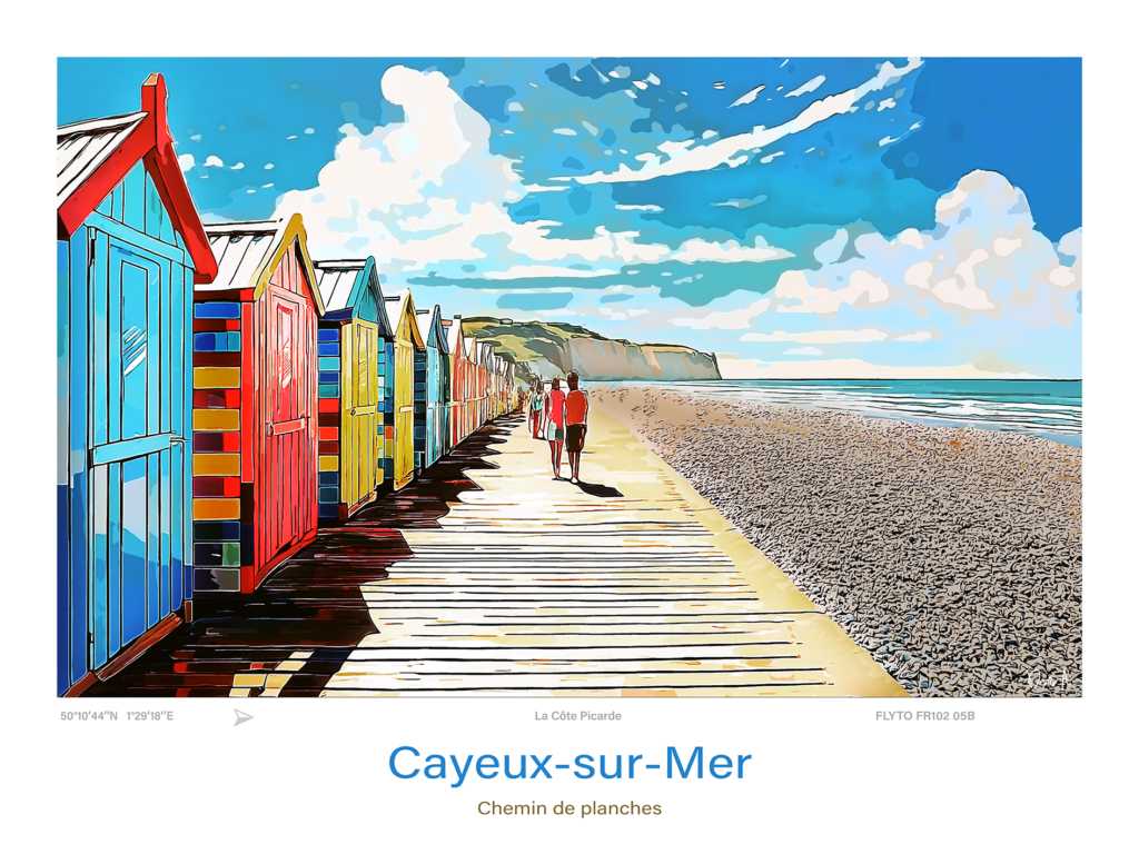 Affiche Mers-les-Bains Illustration Esplanade 8 Affiche Cayeux sur Mer Illustration Chemin de planches FR102 05B A