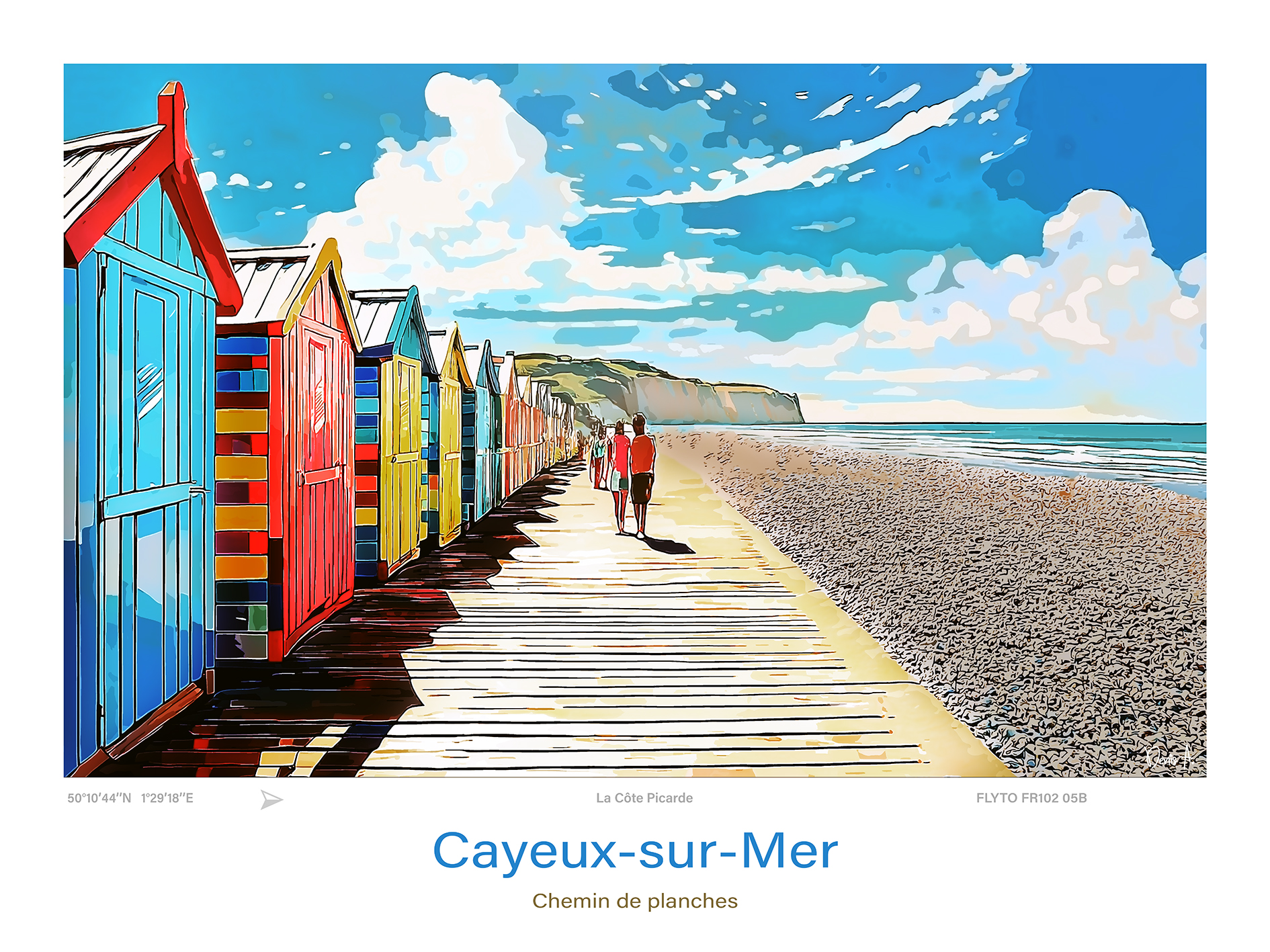 Affiche Cayeux-sur-Mer Illustration Chemin de planches 32 Affiche Cayeux sur Mer Illustration Chemin de planches FR102 05B A