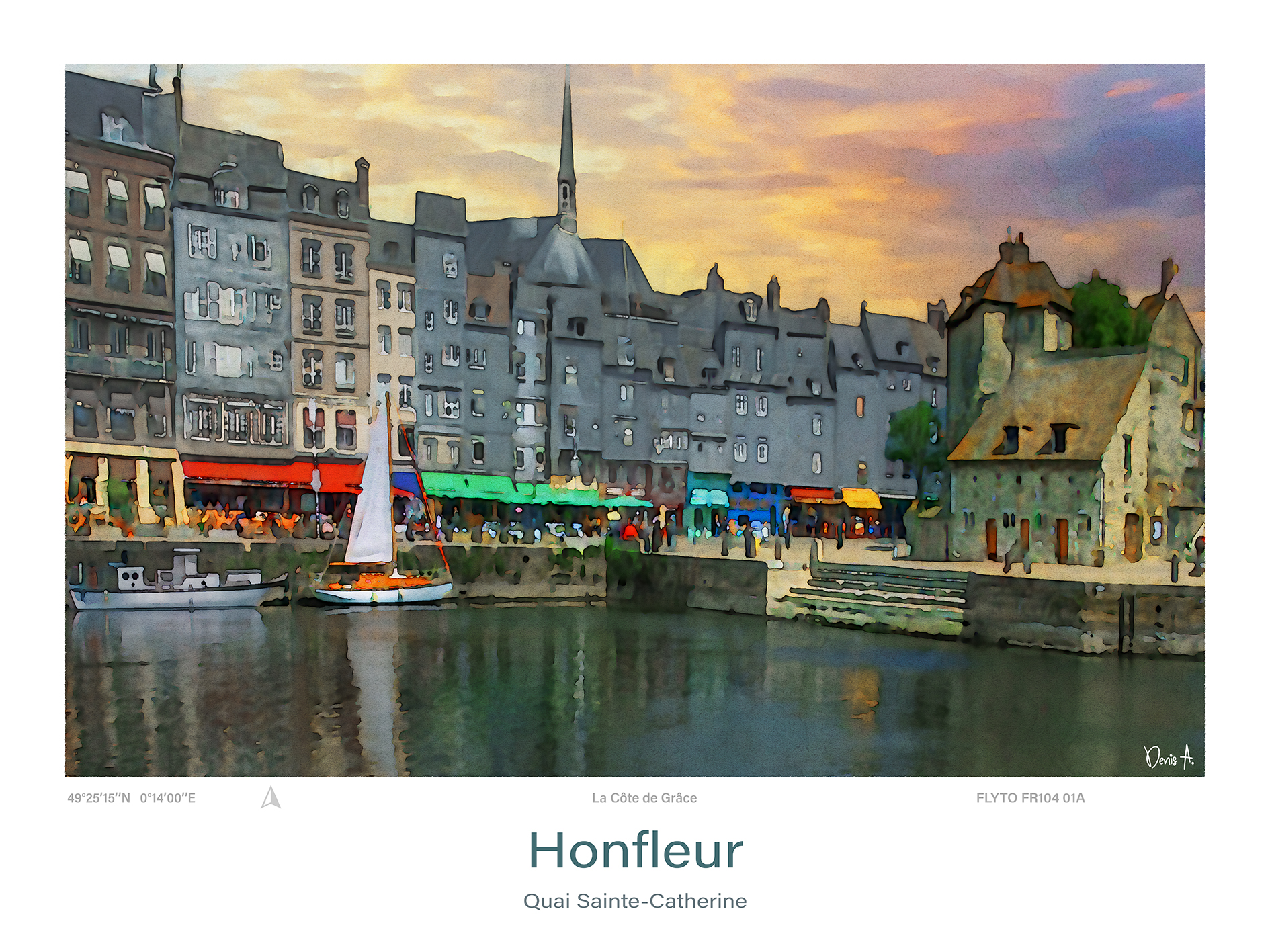Affiche Honfleur Aquarelle Quai Sainte-Catherine 6 Affiche Honfleur Aquarelle Quai Sainte Catherine FR104 01B A