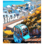 Affiche Le Tréport Illustration Funiculaire des Terrasses