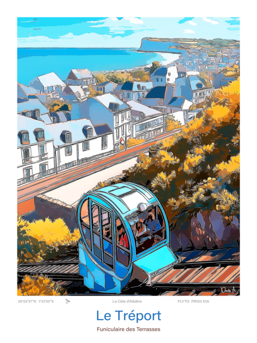 Affiche Le Tréport Illustration Funiculaire des Terrasses 3 Affiche Le Treport Illustration Funiculaire des Terrasses FR103 01A A