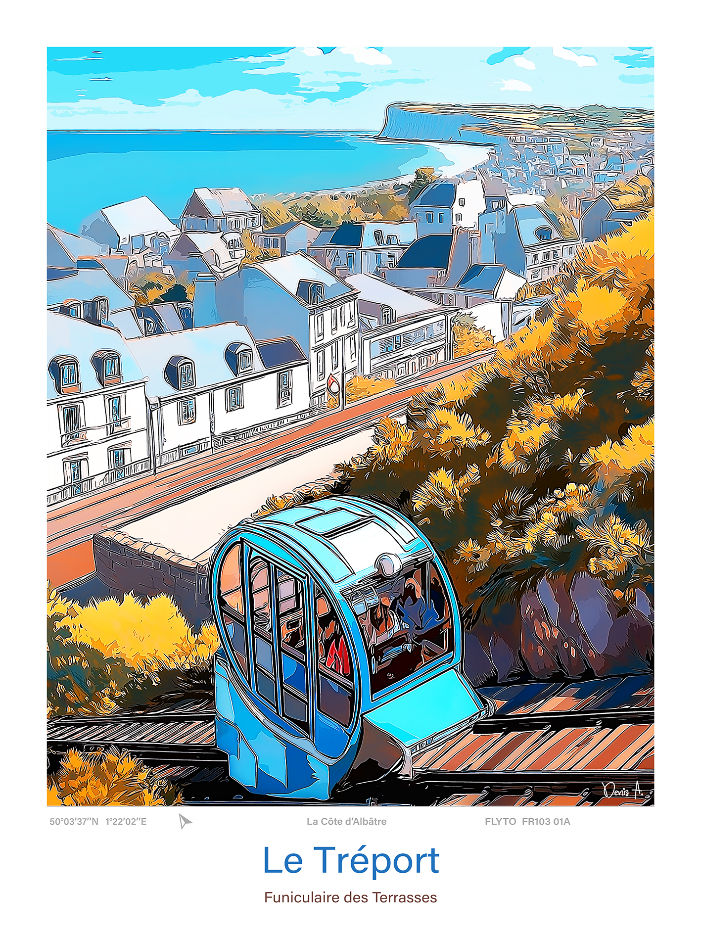 Affiche Le Tréport Illustration Funiculaire des Terrasses 30 Affiche Le Treport Illustration Funiculaire des Terrasses FR103 01A A