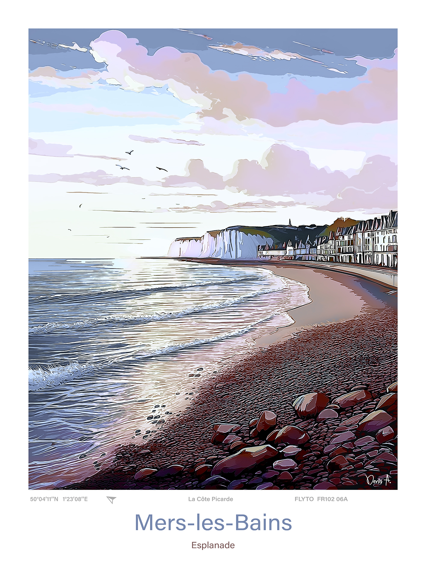 Affiche Mers-les-Bains Illustration Esplanade 33 Affiche Mers les Bains Illustration Esplanade FR102 06A A