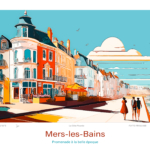 Affiche Mers-les-Bains Illustration Promenade à la belle époque