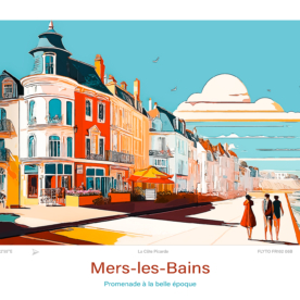Affiche Mers-les-Bains Illustration Promenade à la belle époque