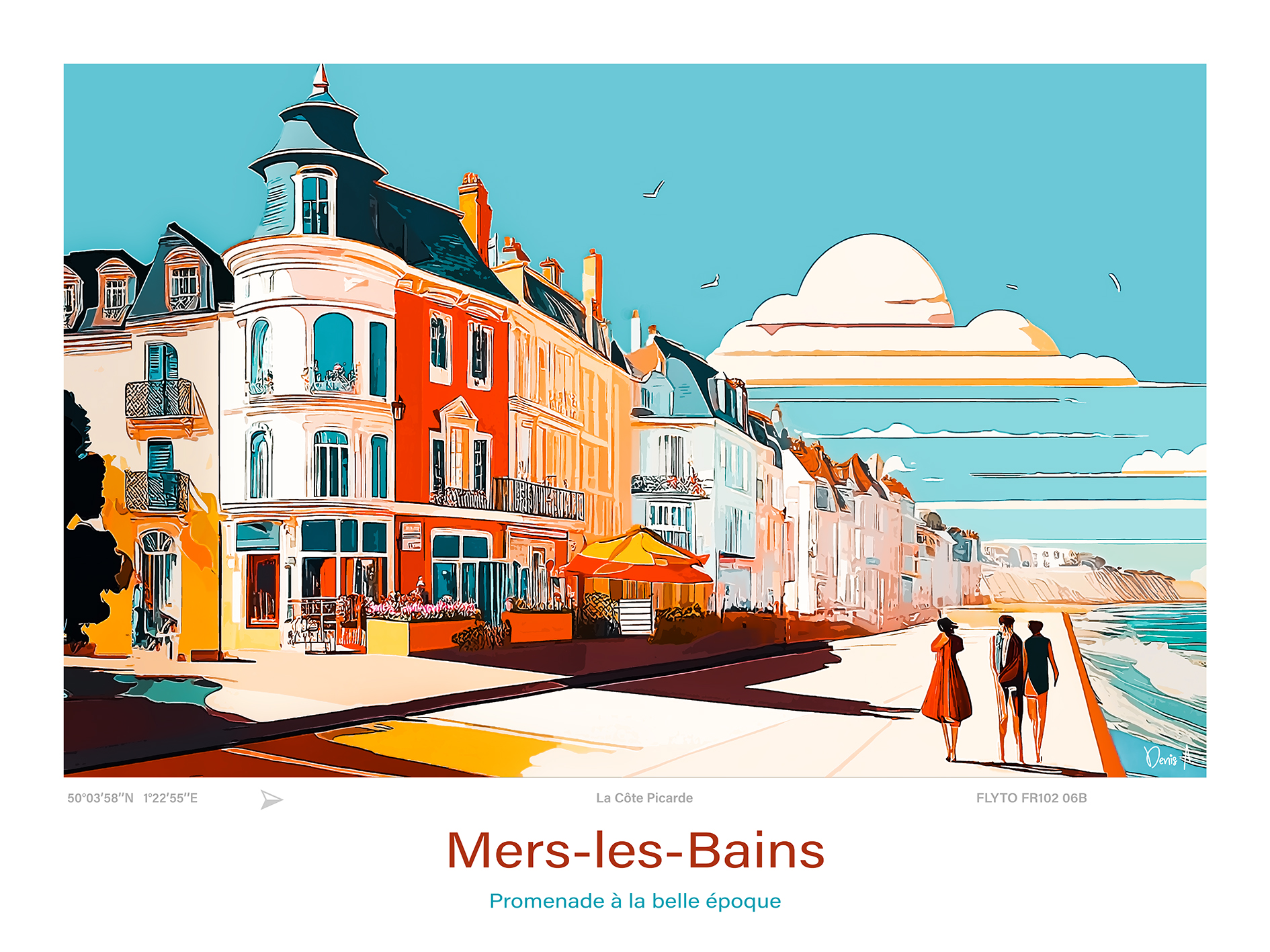 Affiche Mers-les-Bains Illustration Promenade à la belle époque 31 Affiche Mers les Bains Illustration Promenade a la belle epoque FR102 06 A