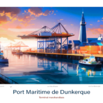 Affiche Port Maritime de Dunkerque Illustration Terminal marchandises