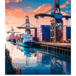 Affiche Port Maritime de Dunkerque Illustration Terminal container