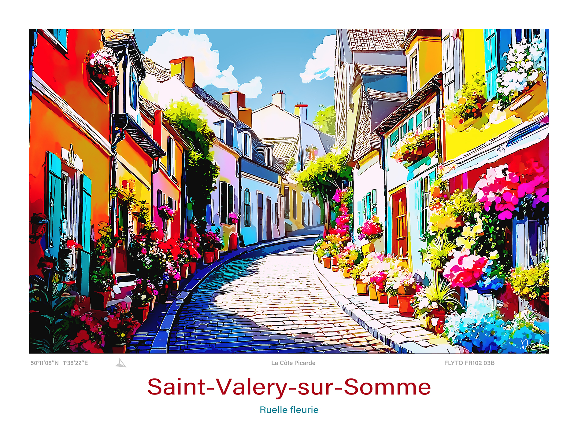 Affiche Saint-Valery-sur-Somme Illustration Ruelle fleurie 1 Affiche Saint-Valery-sur-Somme Illustration Ruelle fleurie