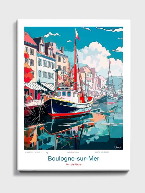 Toile Boulogne-sur-Mer Illustration Port de Pêche 2 Toile Boulogne sur Mer Illustration Port de Peche FR101 07A T