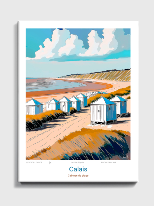 Toile Calais Illustration cabines de plage 4 Toile Calais Illustration cabines de plage FR101 03A T