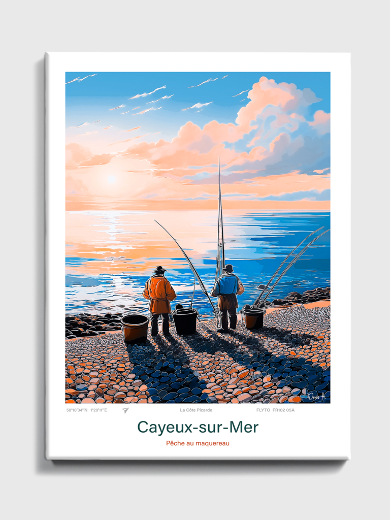Affiche Mers-les-Bains Illustration Esplanade 7 Toile Cayeux sur Mer Illustration Peche au maquereau FR102 05A T