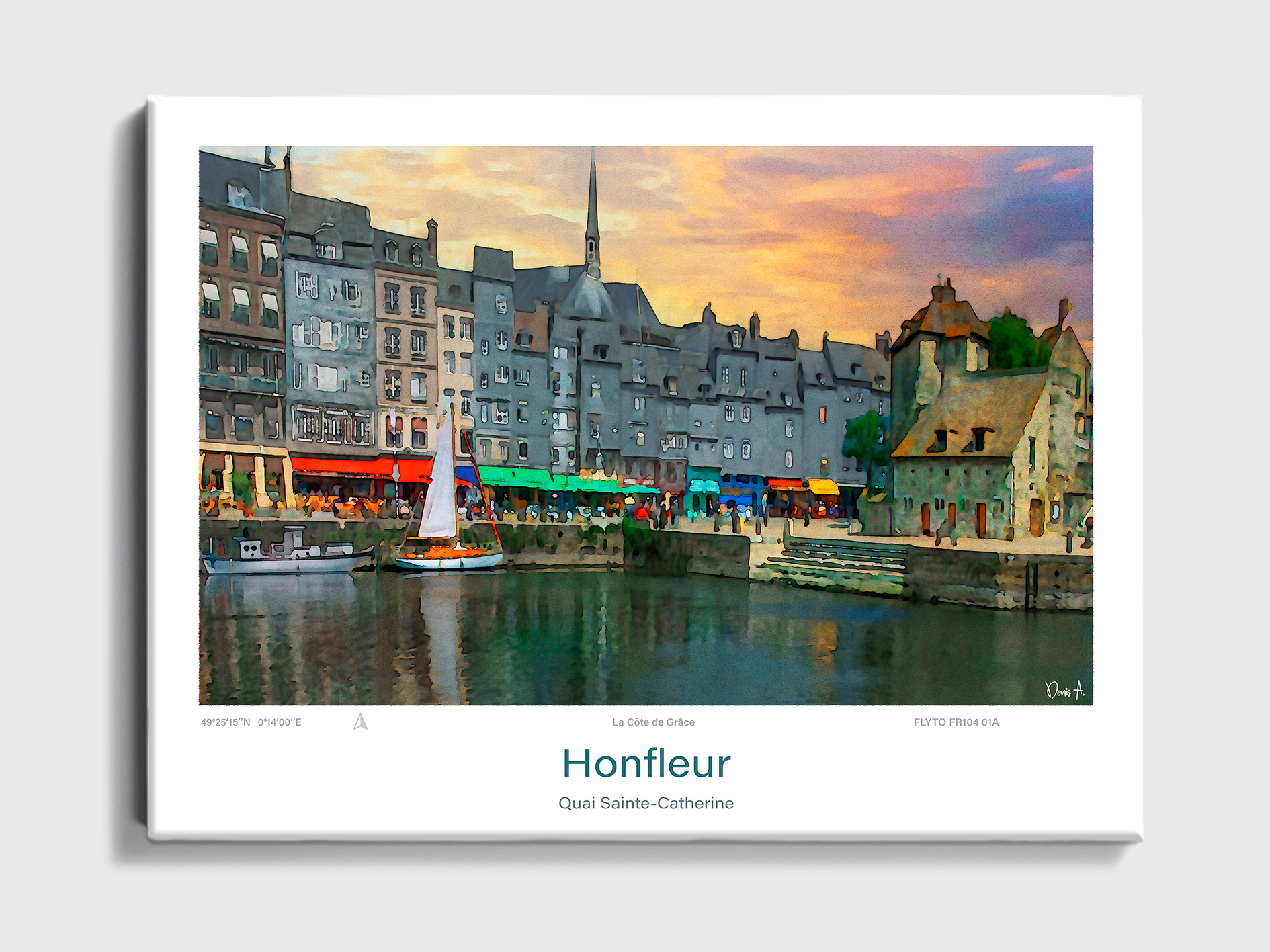 Toile Honfleur Aquarelle Quai Sainte-Catherine 5 Toile Honfleur Aquarelle Quai Sainte Catherine FR104 01B T