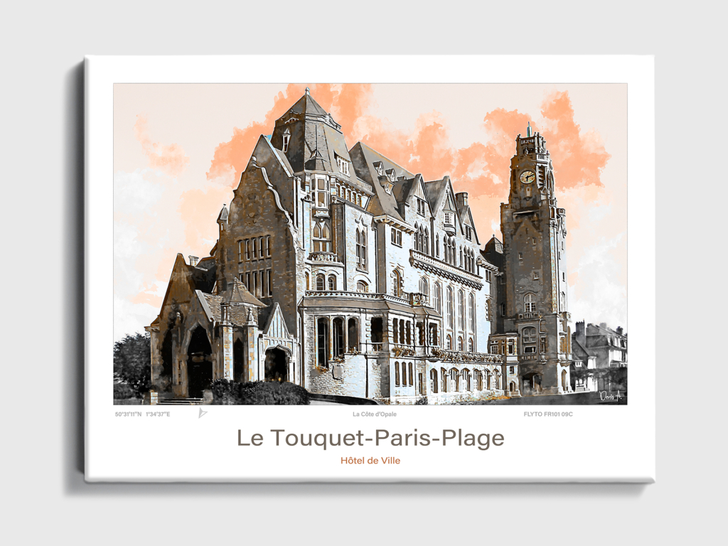 Affiche Berck-sur-Mer Illustration Sentier dunaire 7 Toile Le Touquet Paris Plage Architecture Hotel de Ville FR101 09C T